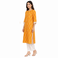 Women's Mustard Yellow Printed Cotton Straight Kurti