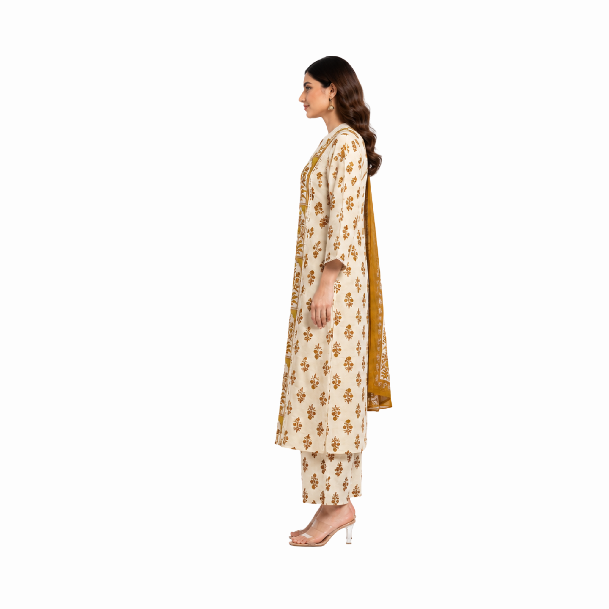 Mustard & Ivory Cotton Suit Set with Dupatta