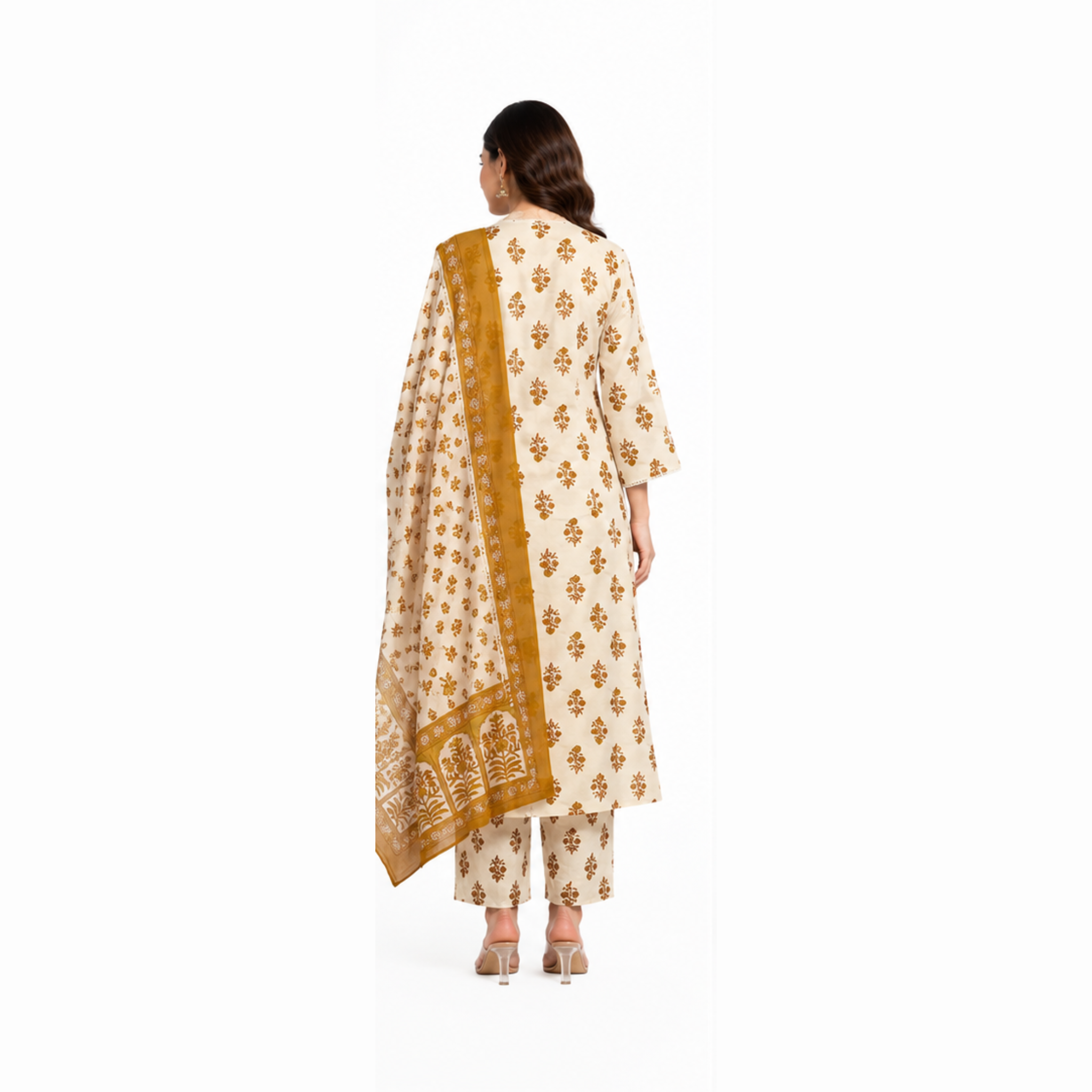 Mustard & Ivory Cotton Suit Set with Dupatta
