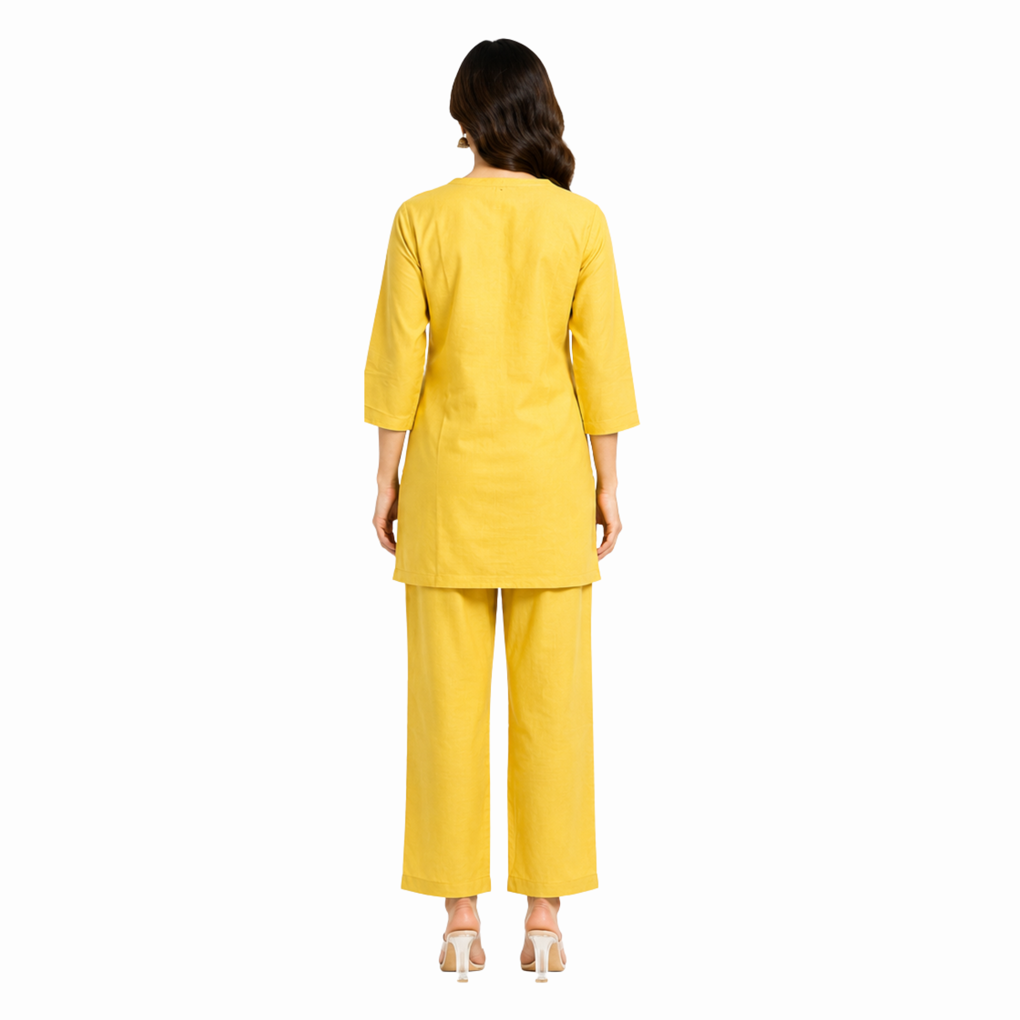 Mustard Floral Cotton Co-Ord Set | V-Neck