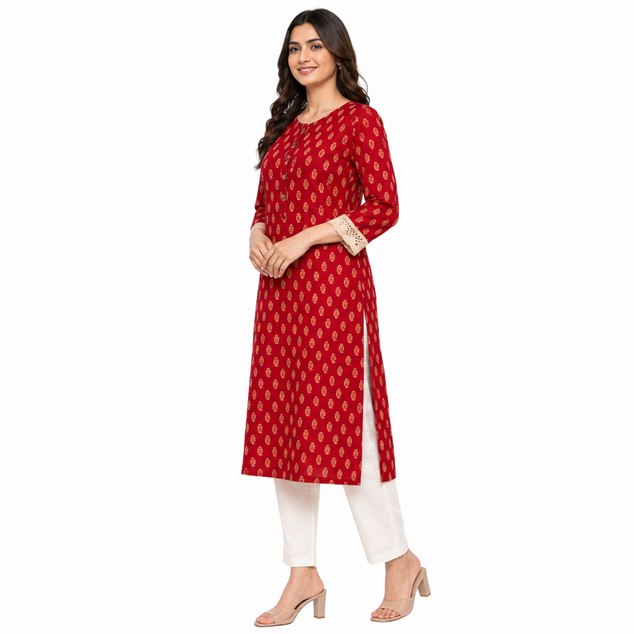 Maroon Red Printed Cotton Kurti