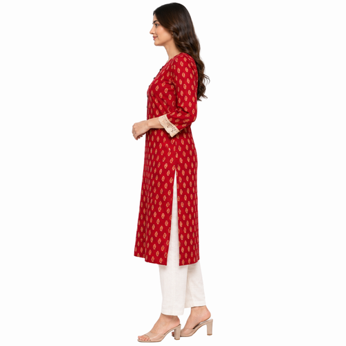 Maroon Red Printed Cotton Kurti