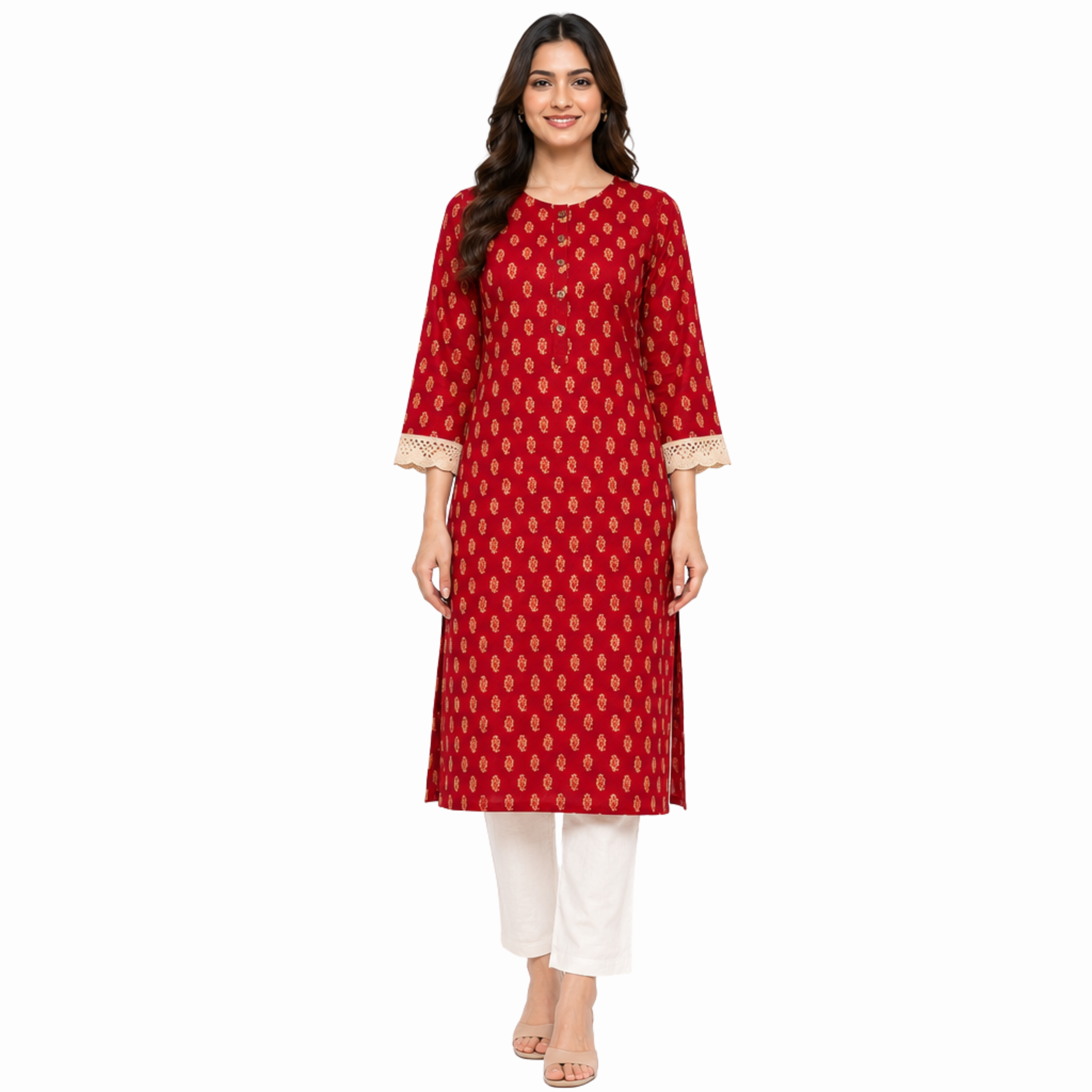 Maroon Red Printed Cotton Kurti