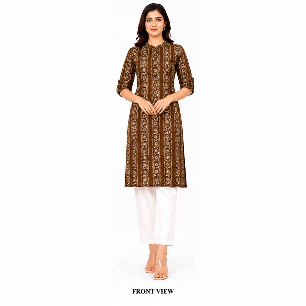 Mehandi Green Printed A-Line Kurti