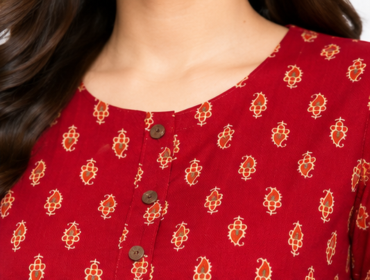 Maroon Red Printed Cotton Kurti