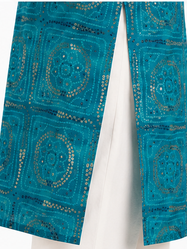 Women's Teal Blue Printed Cotton Straight Kurti