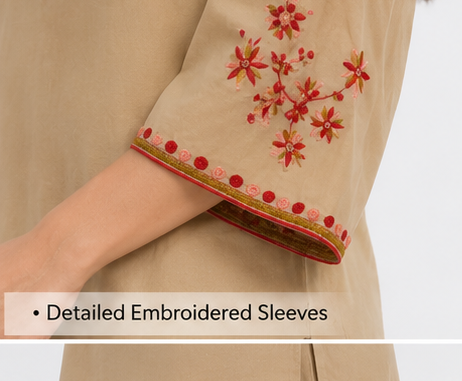 Beige Embroidered Cotton Co-Ord Set | Palazzo Pants