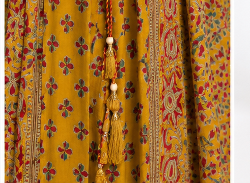 Mustard Printed Angrakha Suit Set with Pants & Dupatta